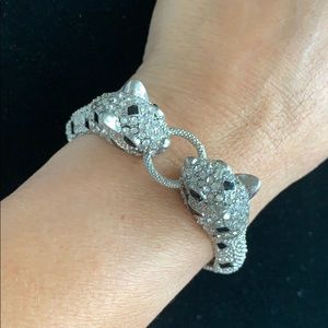 Panther pave silver adjustable bracelet